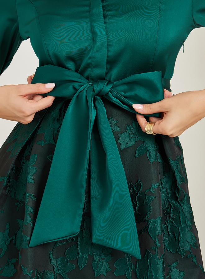 Styli Women Green Floral Tie-Up A-Line Maxi Dress - Image 3
